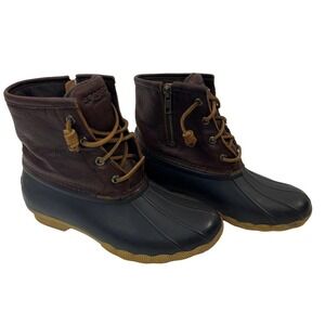 Sperry Top Sider Saltwater Duck Rain Boots Size 6 Brown Leather Rubber